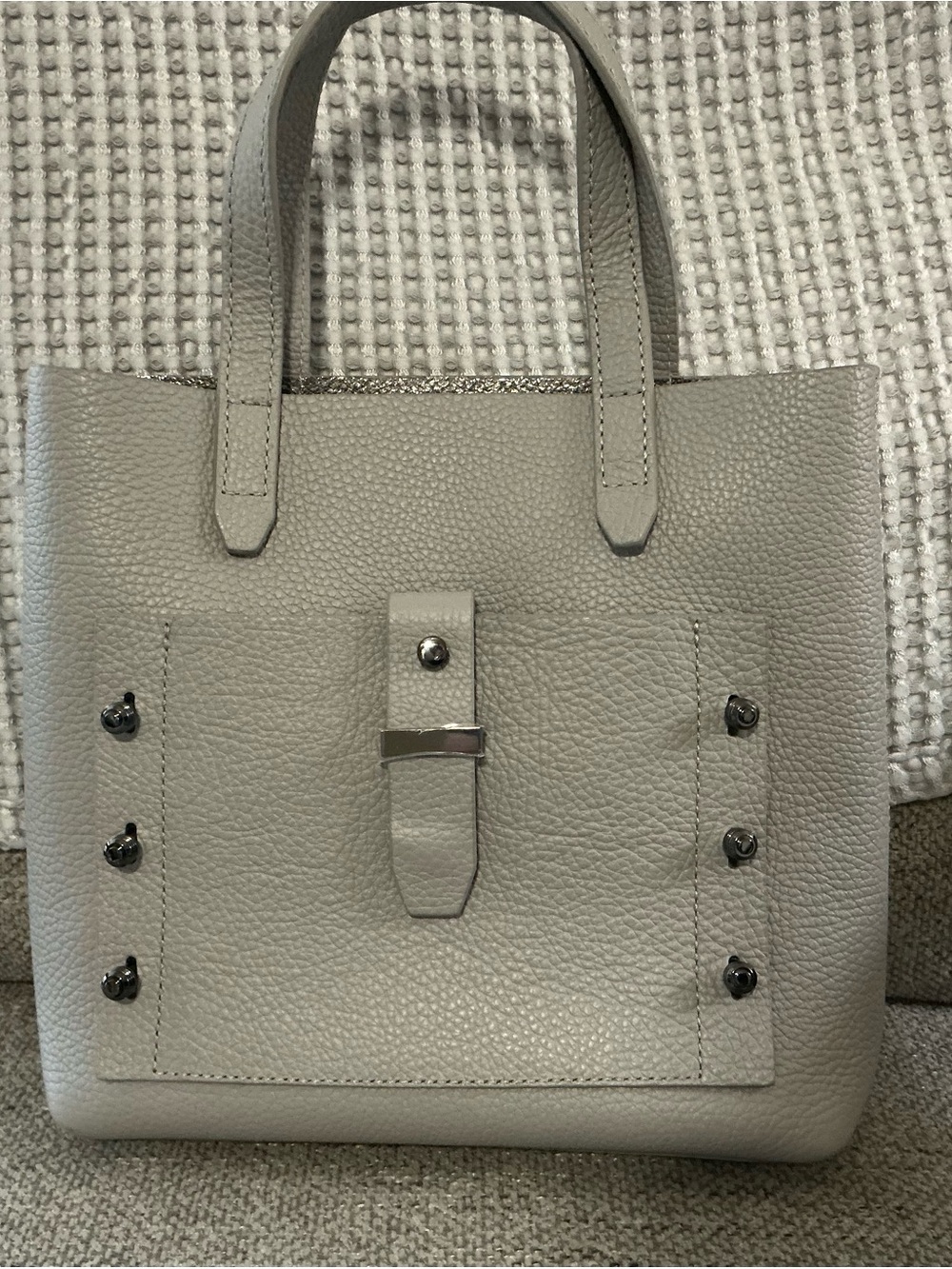 Botkier Warren Silver Gray Pebbled Leather Tote Crossbody Bag